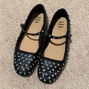 Studded Black Mary Jane Flats with Adjustable Strap